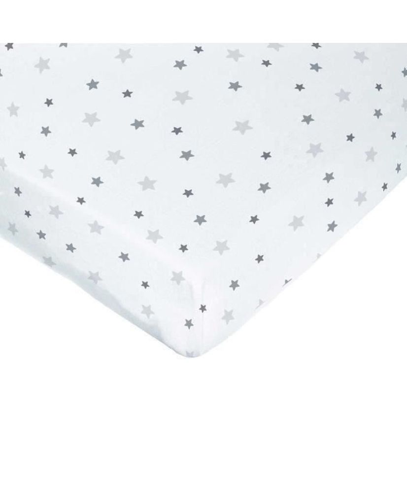 Drap housse imprimé étoiles - 60 x 120 cm - Jersey - oeko-Tex - Blanc Drap housse imprimé étoiles - 60 x 120 cm - Jersey - oeko-Tex - Blanc