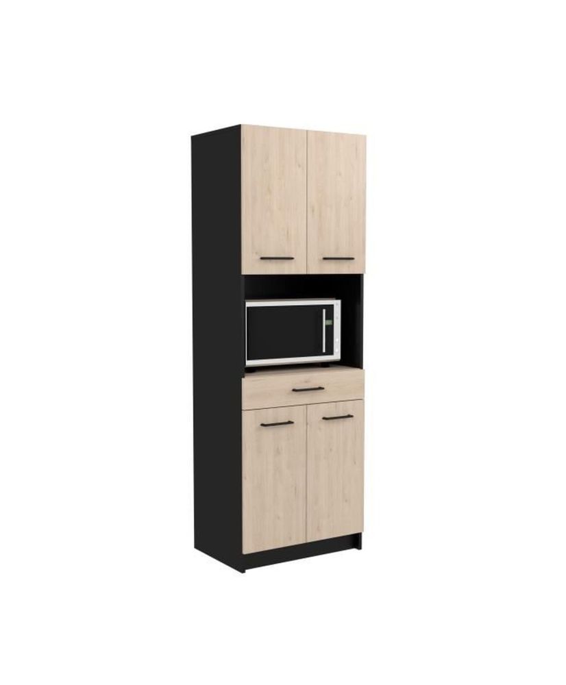 IDEM Küchen-Sideboard – Eiche und Schwarz – 4 Türen + 1 Schublade – 60 x 42 x 177 cm