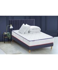 Materasso 594 Spring + Box Spring Blu Denim + Piumone + 2 Cuscini 140 x 190 cm CHANTILLY