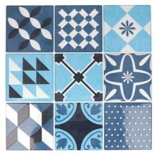 18 stickers carreaux de ciment Mosaïque azulejos 8 x 8 cm - Bleu lagon