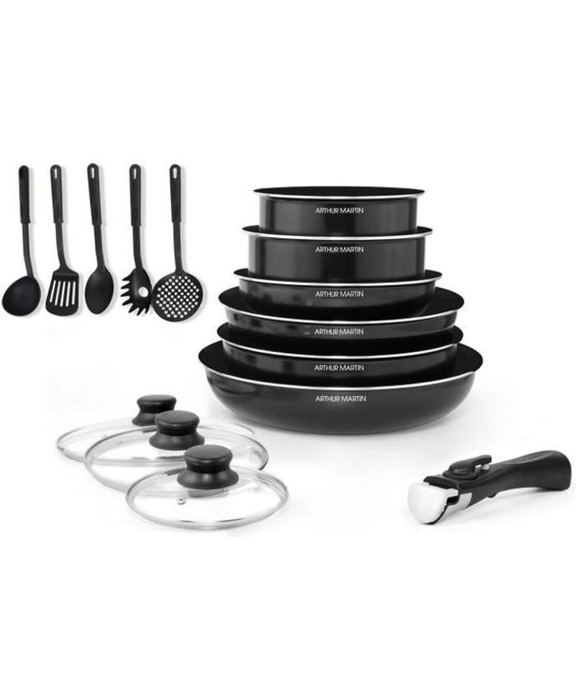 Abnehmbares Kochgeschirrset 15-teilig 16-20-22-24-26 cm schwarz Abnehmbares Kochgeschirrset 15-teilig 16-20-22-24-26 cm schwarz