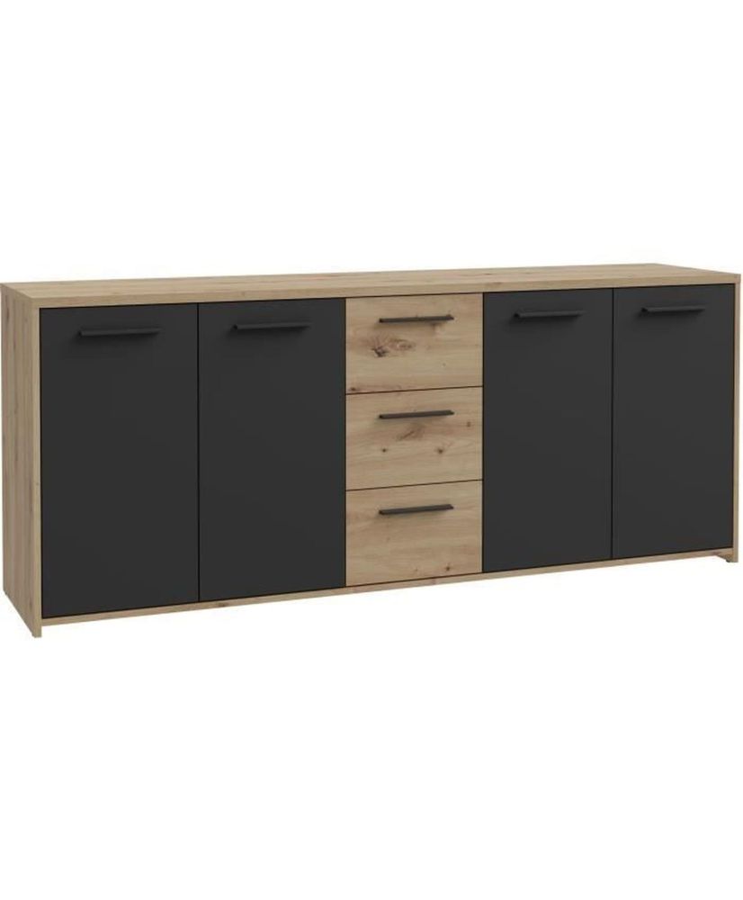 Partikelförmiges Melamin-Sideboard – Artisan-Eiche und Schwarz – 4 Türen + 3 Schubladen – 179,2 x 42 x 74,5 cm Partikelförmiges Melamin-Sideboard – Artisan-Eiche und Schwarz – 4 Türen + 3 Schubladen – 179,2 x 42 x 74,5 cm
