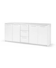 Niedriges Sideboard – Mattweiß – 4 Türen, 3 Schubladen – 179 x 42 x 74,5 cm