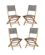 4 Gartenstühle aus Akazienholz und Sitzfläche aus Textilene – 50 x 57 x 90 cm – Grau