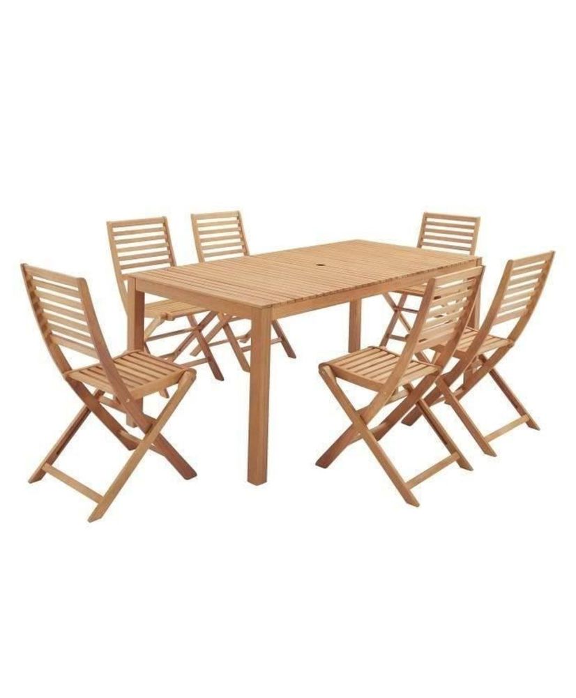 Garten-Essgruppe für 6 Personen – Tisch 160 x 90 cm + 6 Klappstühle – Eukalyptusholz Garten-Essgruppe für 6 Personen – Tisch 160 x 90 cm + 6 Klappstühle – Eukalyptusholz