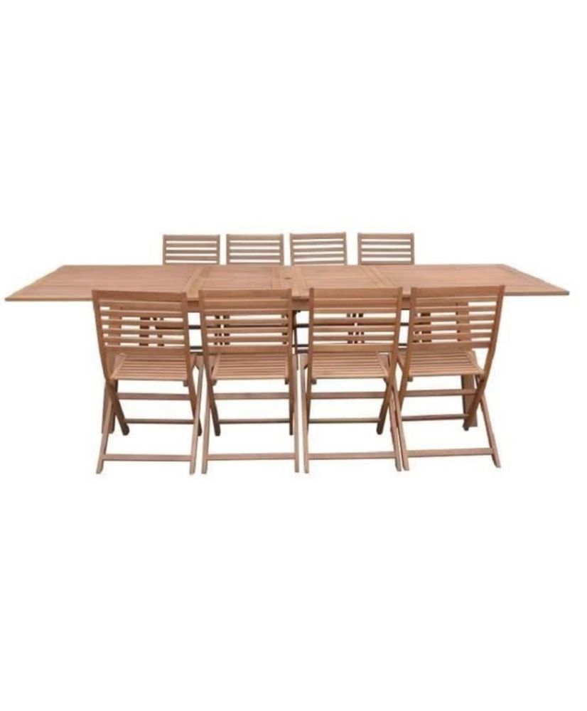 Ensemble repas de jardin 8 à 12 personnes - Table extensible 200/250/300 x 100 cm + 8 chaises - Bois Eucalyptus Ensemble repas de jardin 8 à 12 personnes - Table extensible 200/250/300 x 100 cm + 8 chaises - Bois Eucalyptus