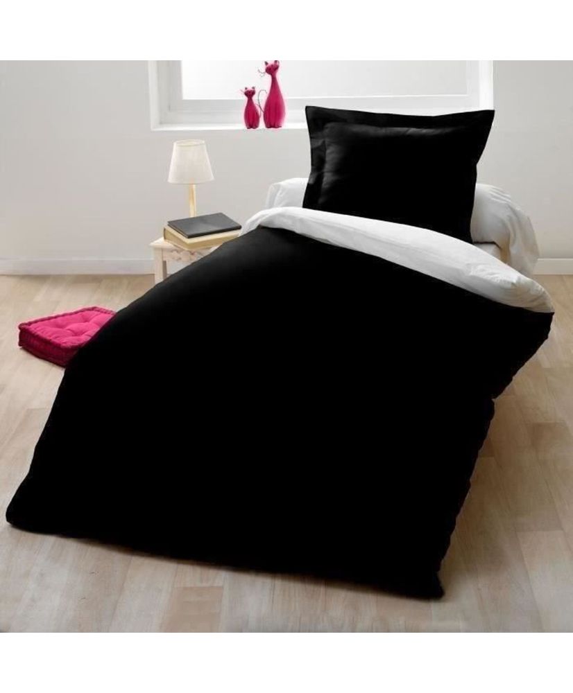 Bettbezug-Set – 140 x 200 cm – 100 % Baumwolle – zweifarbig Schwarz und Weiß Bettbezug-Set – 140 x 200 cm – 100 % Baumwolle – zweifarbig Schwarz und Weiß