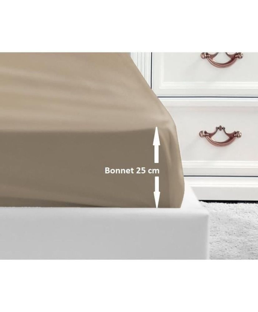 Drap Housse 100% coton 140 x 190 x 25 cm beige Drap Housse 100% coton 140 x 190 x 25 cm beige