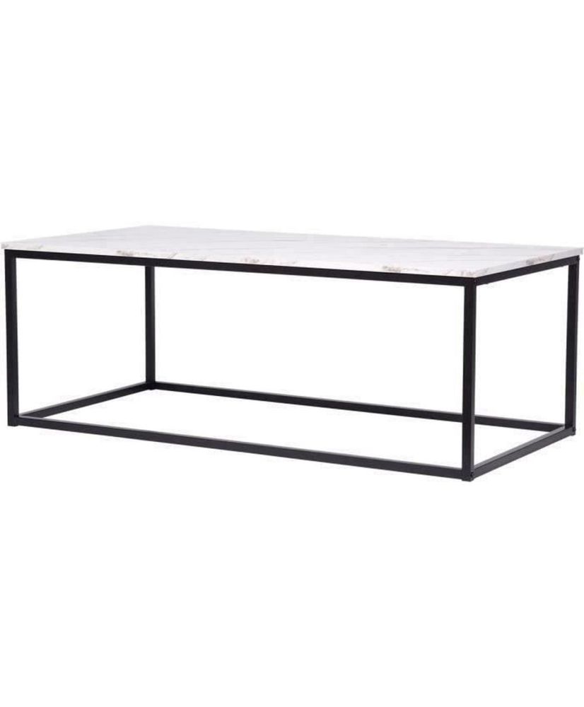 Rechteckiger Couchtisch – Marmor, schwarzes Metallgestell – 120 x 60 x 43 cm – MABLE Rechteckiger Couchtisch – Marmor, schwarzes Metallgestell – 120 x 60 x 43 cm – MABLE