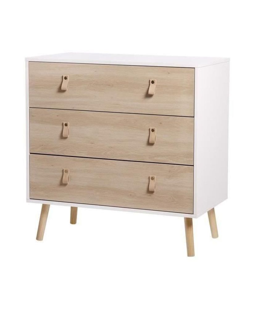 KENT Kommode – 3 Schubladen – Eiche und Weiß – 80 x 40 x 80,5 cm KENT Kommode – 3 Schubladen – Eiche und Weiß – 80 x 40 x 80,5 cm
