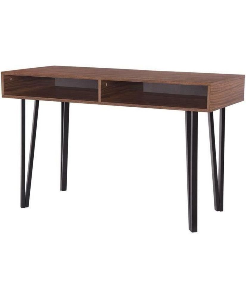 Bureau LOFTY - MDF - Noyer - Pieds en métal noir - 2 Niches de rangement - 120 x 55 x 76 cm Bureau LOFTY - MDF - Noyer - Pieds en métal noir - 2 Niches de rangement - 120 x 55 x 76 cm