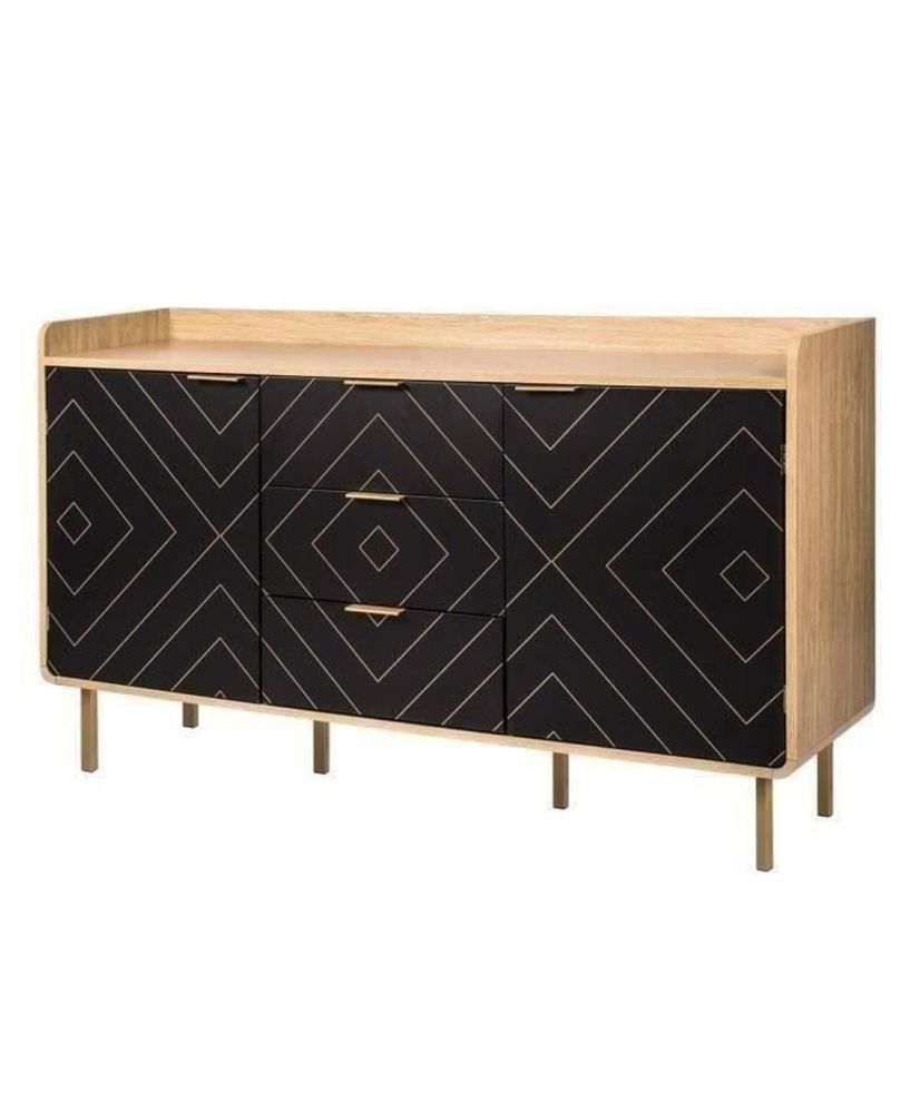 LINE Sideboard – Holz und Schwarz – 2 Türen + 3 Schubladen – 140 x 40 x 80 cm LINE Sideboard – Holz und Schwarz – 2 Türen + 3 Schubladen – 140 x 40 x 80 cm