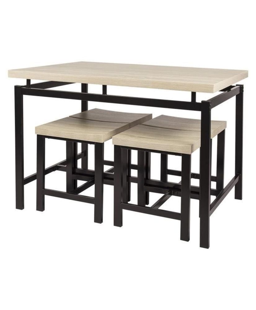 VENUS Conjunto Mesa + 4 Taburetes - Rectangular - Paneles imitación madera alveolar - 110 x 70 x 75 cm VENUS Conjunto Mesa + 4 Taburetes - Rectangular - Paneles imitación madera alveolar - 110 x 70 x 75 cm