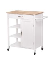 Carrello da cucina 1 anta 1 cassetto 3 in legno della gomma - Laccato bianco - 74 x 47 x 91 cm - ENZO