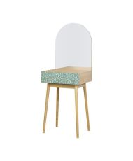 Coiffeuse 1 tiroir 1 miroir - chêne et vert - Pieds en bois massif - 50 x 40 x 135 cm - GARDENIA