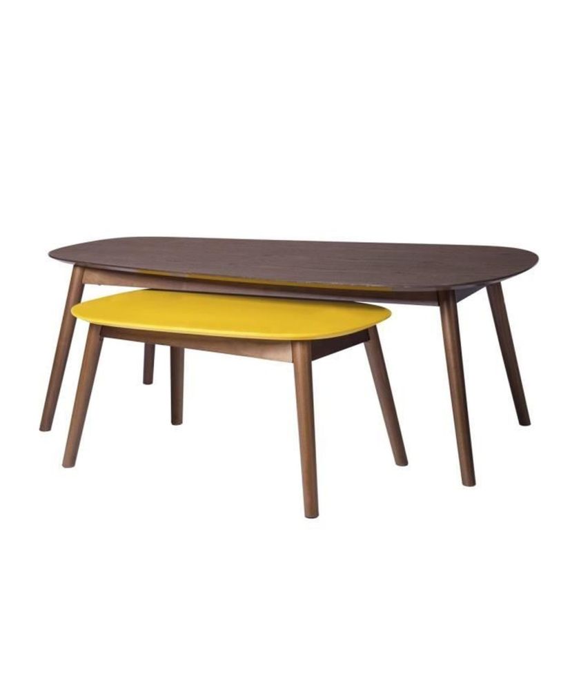 2 ovale Couchtische – Walnuss- und gelbe Holzimitation – JASON – 120 x 70 x 43 cm und 66 x 42 x 33 cm 2 ovale Couchtische – Walnuss- und gelbe Holzimitation – JASON – 120 x 70 x 43 cm und 66 x 42 x 33 cm