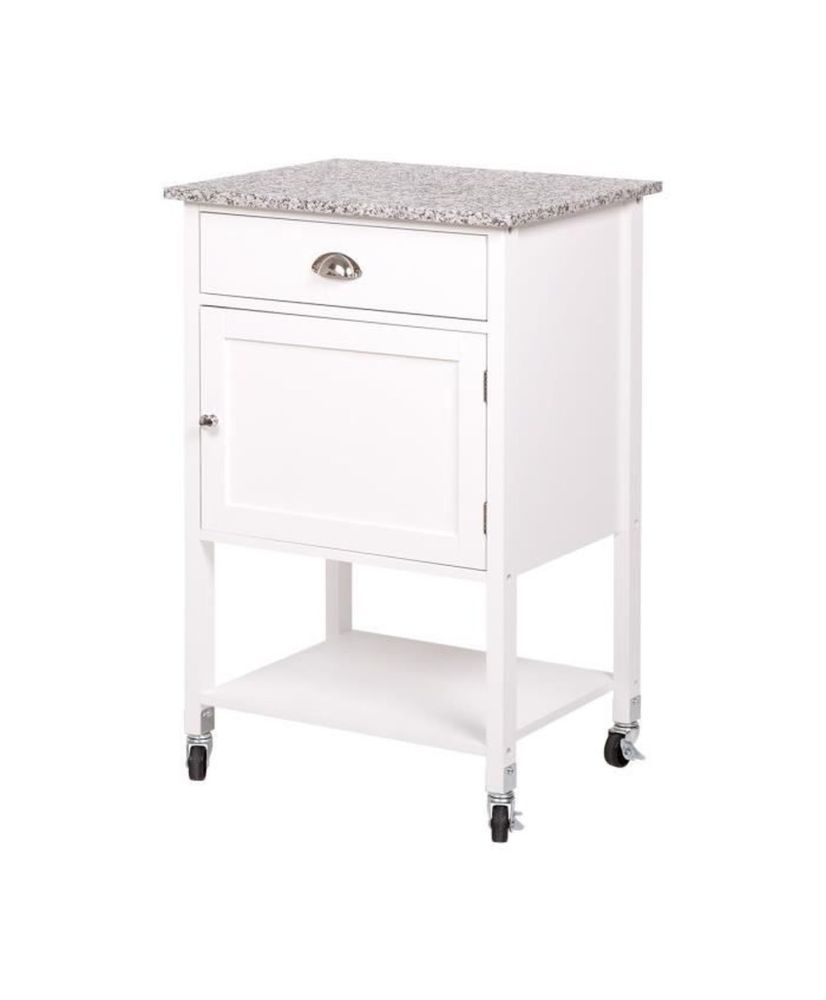 Küchenwagen 1 Tür 1 Schublade - Weiß lackiert - 55 x 45,5 x 86,4 cm - POLKA Küchenwagen 1 Tür 1 Schublade - Weiß lackiert - 55 x 45,5 x 86,4 cm - POLKA