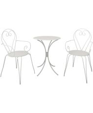 Romantisches Gartentisch-Set aus Schmiedeeisen 60 cm + 2 Sessel – Weiß