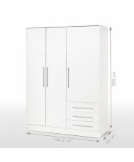 Kleiderschrank mit 3 Flügeltüren + 3 Schubladen – Spanplatte – Weiß – 144,6 x 60 x 200 cm