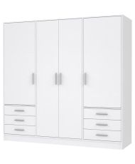 Armoire 4 portes battantes + 6 tiroirs - Bois aggloméré - Blanc mat - 206,5 x 60 x 200 cm