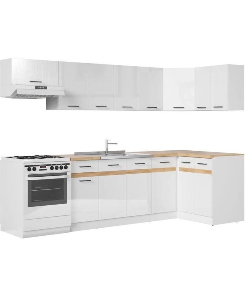 Cucina completa ad angolo cm 340 - 10 elementi - Bianco lucido Cucina completa ad angolo cm 340 - 10 elementi - Bianco lucido