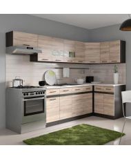 Cuisine d'angle complete avec éclairage LED et plan de travai3m40 - Angle réversible - chêne sonoma