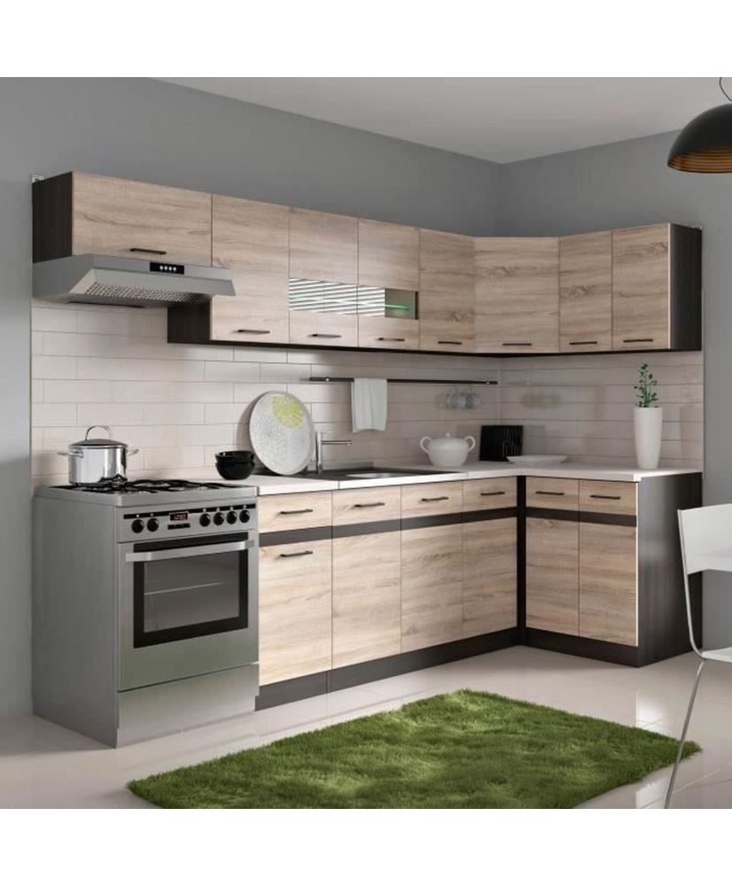 Complete corner kitchen with LED lighting and 3m40 worktop - Reversible corner - sonoma oak Complete corner kitchen with LED lighting and 3m40 worktop - Reversible corner - sonoma oak