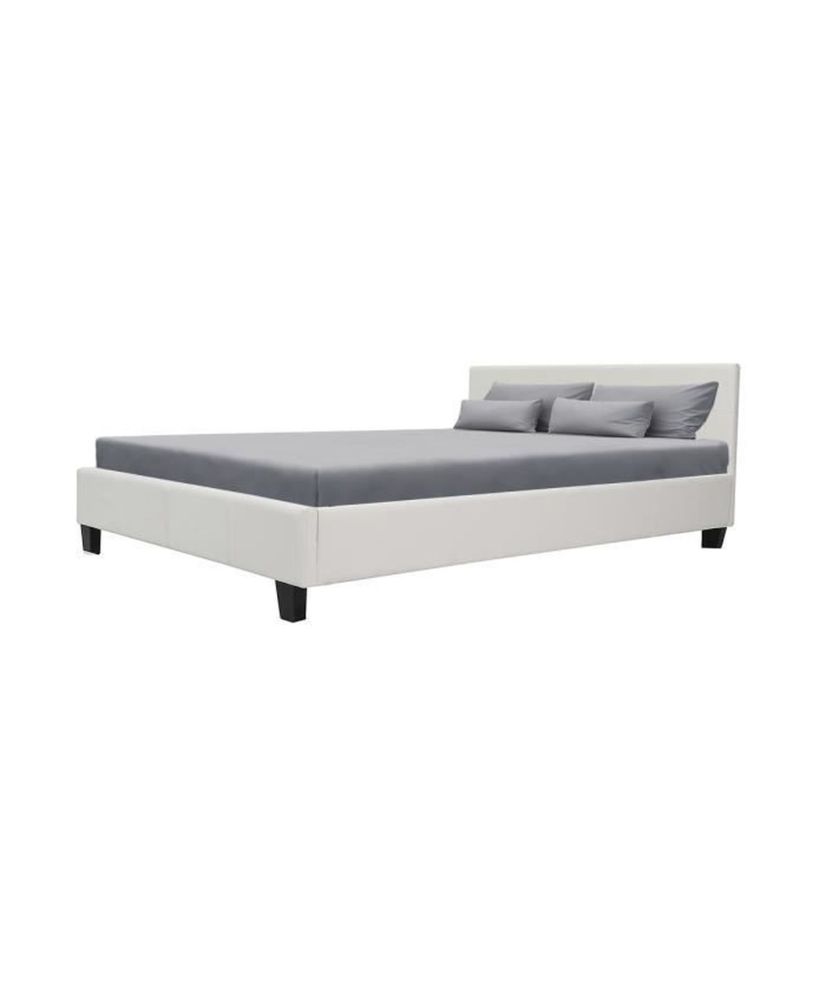 KANSAS Erwachsenenbett 140 x 190 cm – Weißes Imitat – Boxspring inklusive KANSAS Erwachsenenbett 140 x 190 cm – Weißes Imitat – Boxspring inklusive