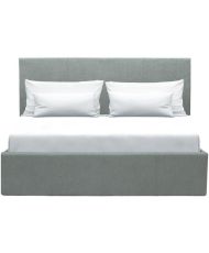 Lit coffre adulte MARTIN - Couchage 140 x 190 cm - Gris clair - Sommier à lattes - 201 x 146 x 99 cm