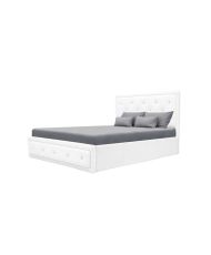 VIRGINIA Gepolstertes Stauraumbett für Erwachsene mit Strasssteinen 160 x 200 cm – Weißes Imitat – Boxspring inklusive