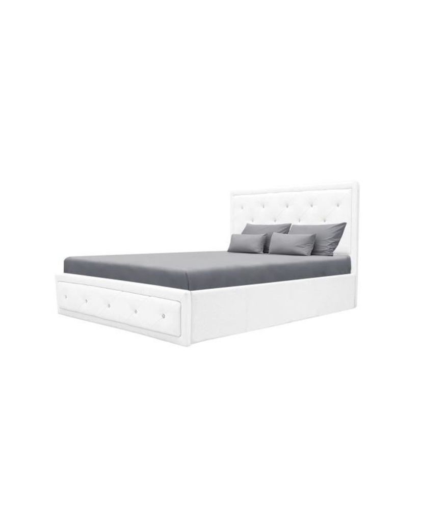 VIRGINIA Letto contenitore imbottito per adulti con strass 160 x 200 cm - Simil bianco - Rete inclusa VIRGINIA Letto contenitore imbottito per adulti con strass 160 x 200 cm - Simil bianco - Rete inclusa