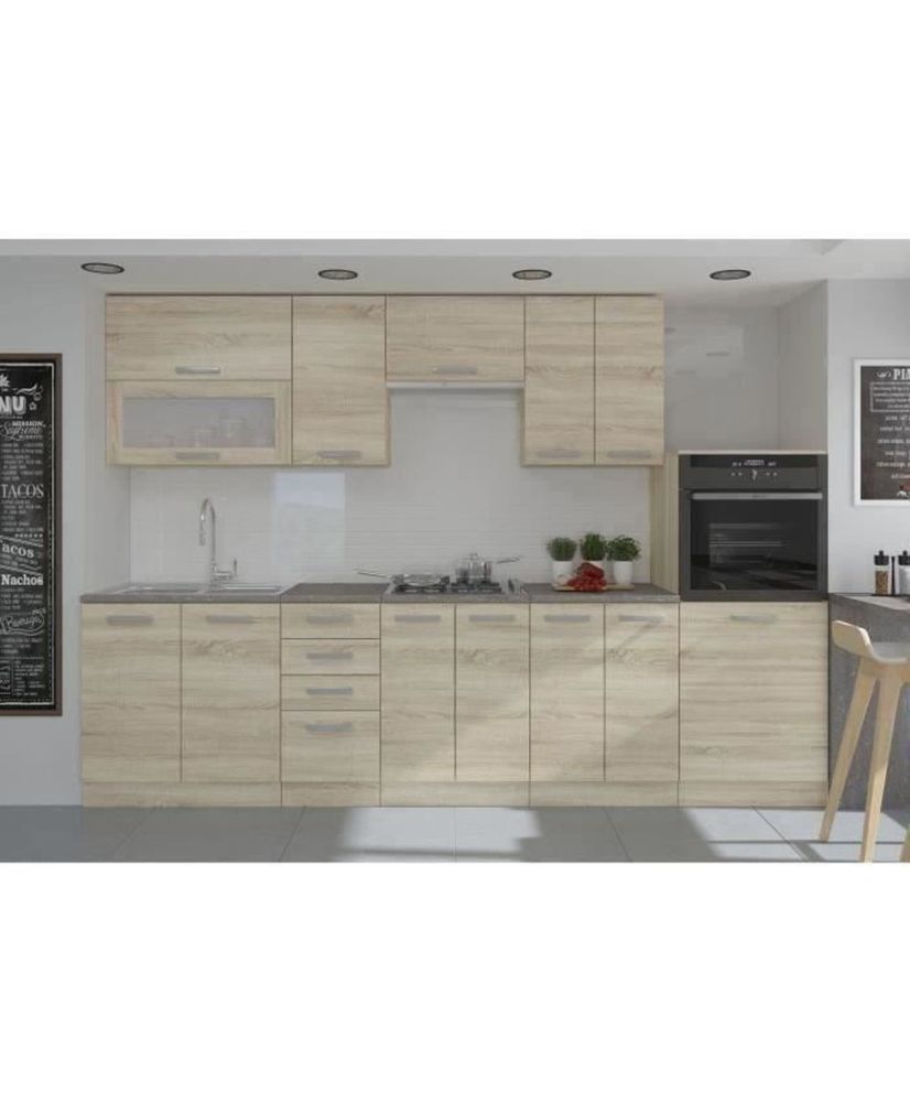 LASSEN Complete kitchen 300 cm with half-column oven and hood - sonoma oak LASSEN Complete kitchen 300 cm with half-column oven and hood - sonoma oak