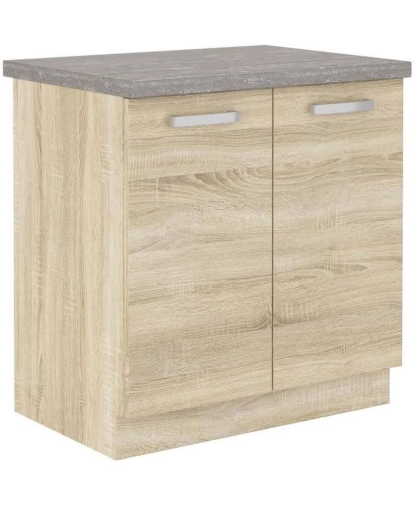 Meuble bas 2 portes battantes avec plan de travail - chêne sonoma - 80 x 51,6 x 82 cm - LASSEN Meuble bas 2 portes battantes avec plan de travail - chêne sonoma - 80 x 51,6 x 82 cm - LASSEN