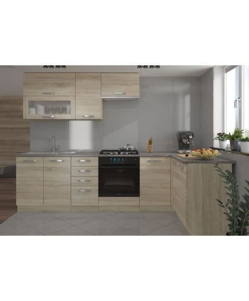LASSEN Complete corner kitchen 240 x 165 cm with worktop - Reversible corner - sonoma oak LASSEN Complete corner kitchen 240 x 165 cm with worktop - Reversible corner - sonoma oak