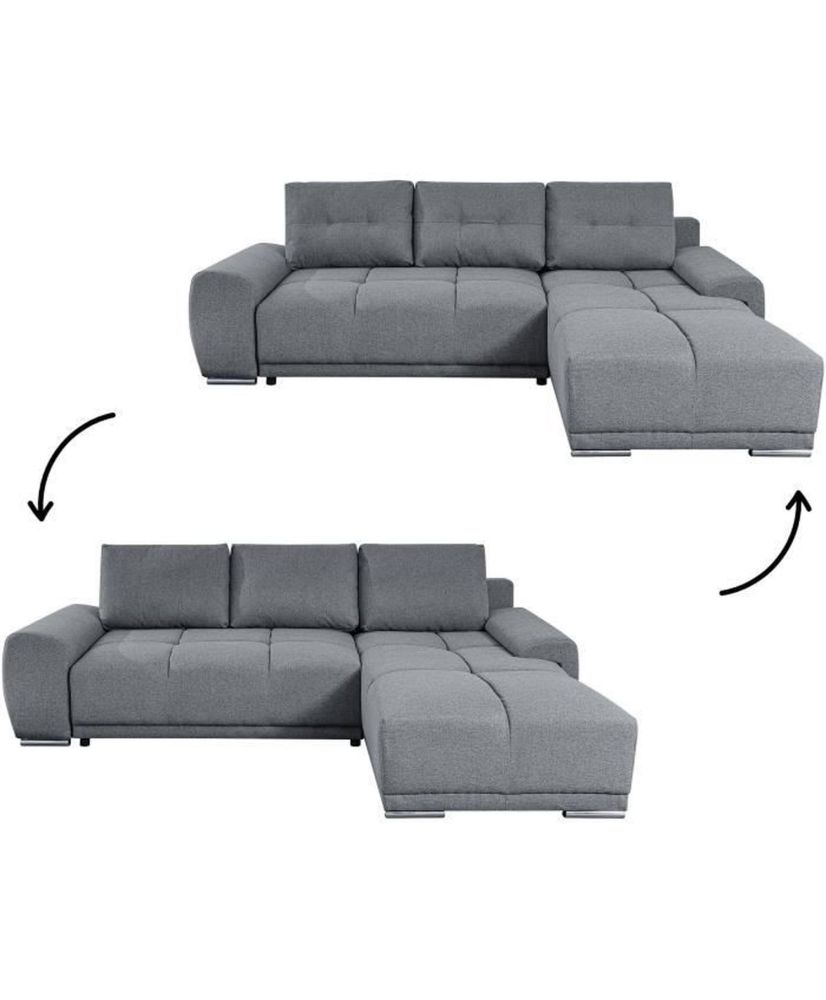 CABELLO umwandelbares Ecksofa aus grauem Stoff mit Aufbewahrungsbox – LOUNGITUDE CABELLO umwandelbares Ecksofa aus grauem Stoff mit Aufbewahrungsbox – LOUNGITUDE
