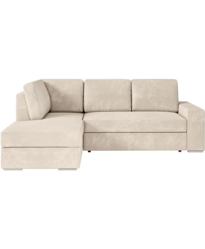 Divano angolare sinistro trasformabile a 4 posti ARTEMIS - Velluto a coste beige - 246 x 174 x 96 cm