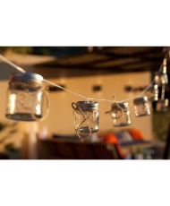 Guirlande solaire d'extérieur 10 bocaux en verre - Avec micro LED - Résistante à l'eau