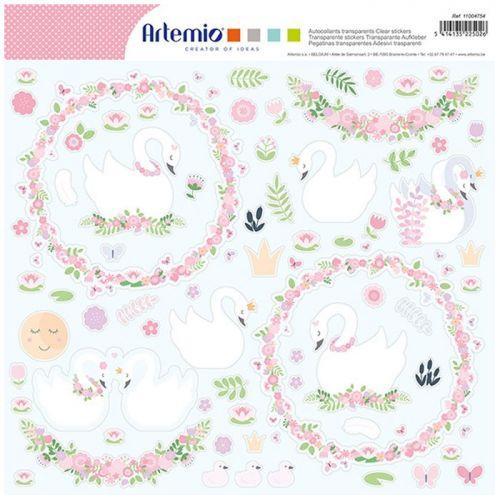 Stickers prédécoupés transparents à paillettes - Cygne Stickers prédécoupés transparents à paillettes - Cygne