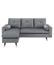 Canapé d'angle fixe réversible - Tissu gris - 194 x 139 x 83 - Pieds bois et doré - NEW YORK