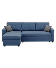 Divano angolare fisso + 2 cuscini - Tessuto blu - 228 x 148 x 86 cm - OWENS