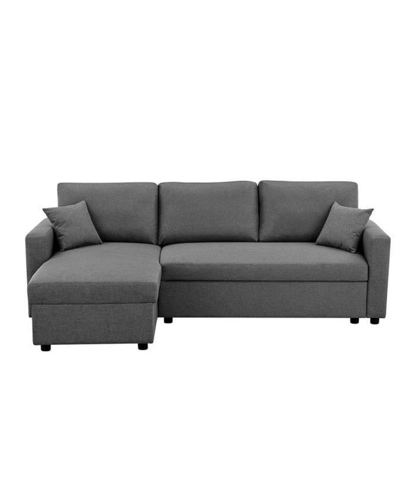 Canapé d'angle fixe + 2 coussins - Tissu Gris - 228 x 148 x 86 cm - OWENS Canapé d'angle fixe + 2 coussins - Tissu Gris - 228 x 148 x 86 cm - OWENS