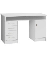 Gerader Schlüsselschreibtisch mit 1 Tür und 4 Schubladen – weißes Papier – 126 x 55 x 76 cm – ALICANTE