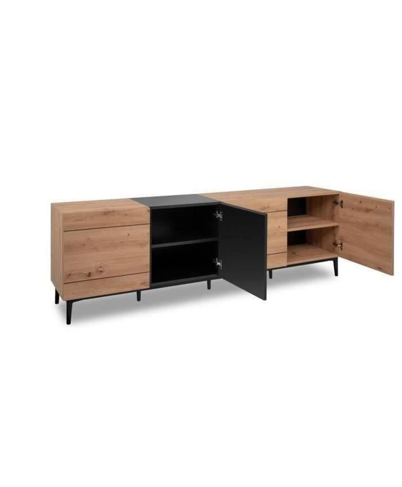 Buffet Bas / Meuble TV NOLA - chêne et noir - 4 portes - 200 x 42 x 65 cm Buffet Bas / Meuble TV NOLA - chêne et noir - 4 portes - 200 x 42 x 65 cm