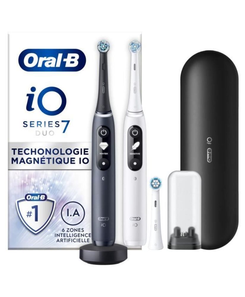 Brosses à Dents Électriques Noire et Blanche, 3 Brossettes, 1 Étui De Voyage Brosses à Dents Électriques Noire et Blanche, 3 Brossettes, 1 Étui De Voyage