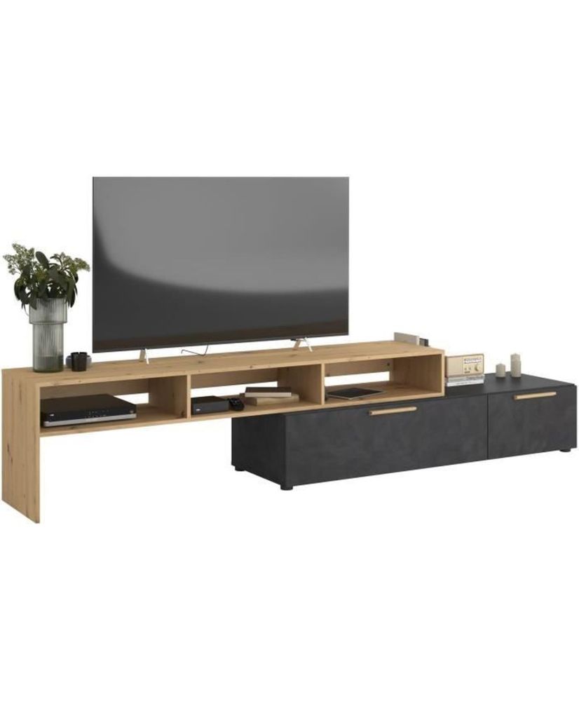 Meuble TV RAW - chêne et Steam noir - 1 abattant + 1 tiroir - 4 modulations au choix - 250 x 50 x 46.6 cm Meuble TV RAW - chêne et Steam noir - 1 abattant + 1 tiroir - 4 modulations au choix - 250 x 50 x 46.6 cm