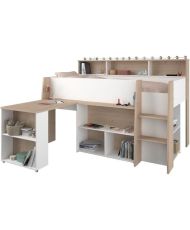 Letto combinato per bambini con scrivania a scomparsa - bianco e rovere - 90x 200 cm - Rete inclusa -THEO