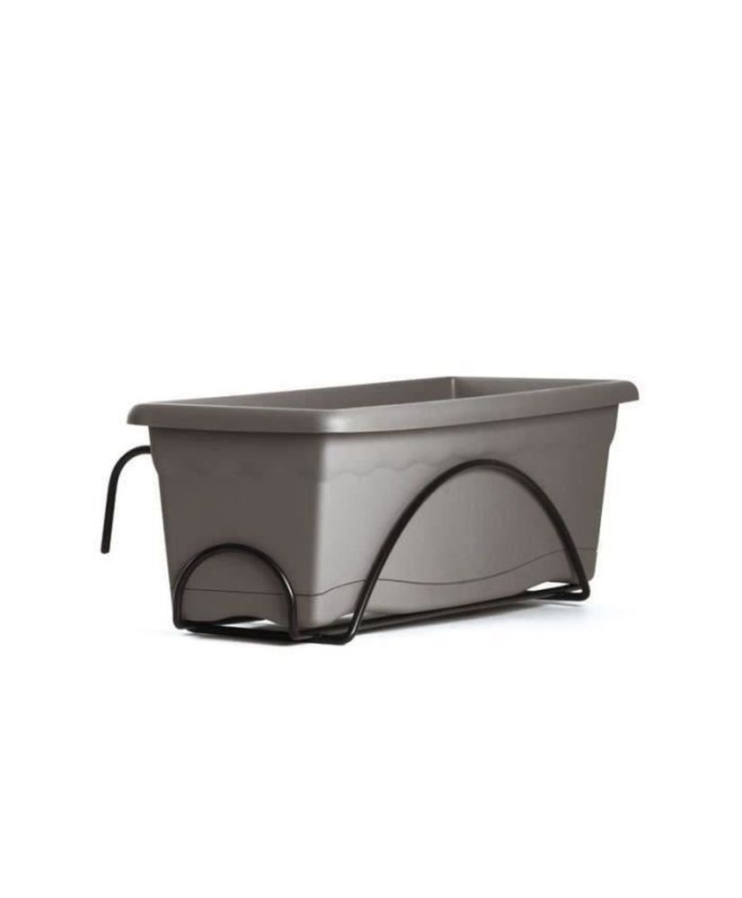 Pflanzgefäß 40 x 20 cm + Tablett + Balkonstütze TERRA-Kollektion – Taupe Pflanzgefäß 40 x 20 cm + Tablett + Balkonstütze TERRA-Kollektion – Taupe