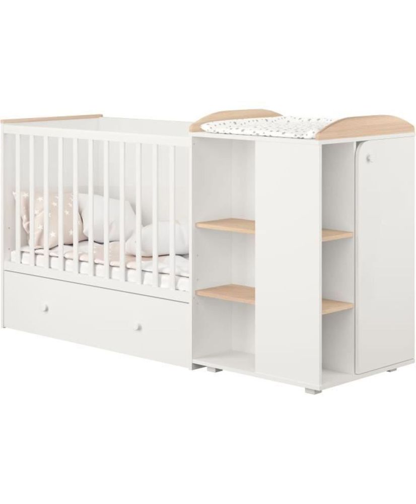 Ameli extendable combined bed white/natural from 60 x 120 cm to 90 x 190 cm Ameli extendable combined bed white/natural from 60 x 120 cm to 90 x 190 cm