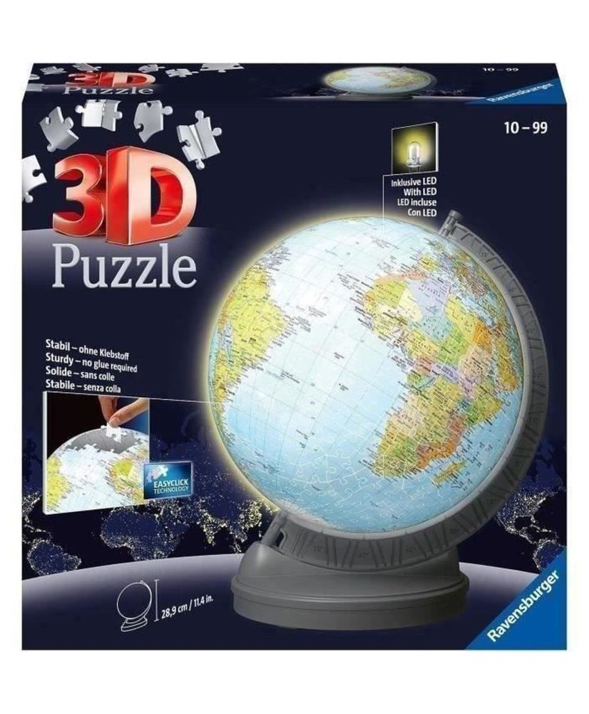 Puzzle educativo 3D con sfera - Globo terrestre luminoso - Ravensburger - 540 pezzi Puzzle educativo 3D con sfera - Globo terrestre luminoso - Ravensburger - 540 pezzi