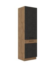 Küchensäule – Lancelot-Eiche und Matera-Grau-Melamin – 2 Türen + 5 Regale – 60 x 210 cm